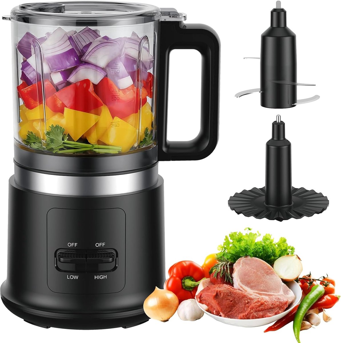 400W Keukenmachine 2 Snelheden + Pulsefunctie 4 Roestvrijstalen