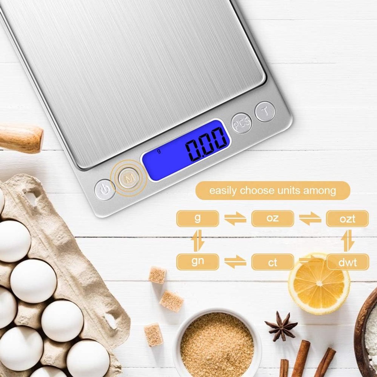 Digitale Weegschaal 500g / 0,01g, Keukenweegschaal Precisieweegschaal, Sieradenweegschaal, Hoge Precisie Elektronische Weegschaal, LCD-Display, Tarra- & PCS-Functies, Met 2 Dienblad &Batterijen (Nieuw Zilver)
