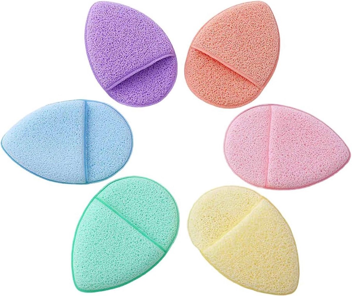 Set van 6 Kleurrijke Gezichtsponsen, Herbruikbare Exfoliërende Pads voor Diepe Reiniging, Ontharing van Mee-eters en Dagelijkse Make-up Verwijdering