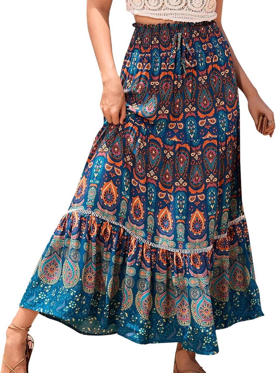 Rokken Elastische Hoge Taille Maxi Rokken voor Vrouwen 2 in 1 Vintage