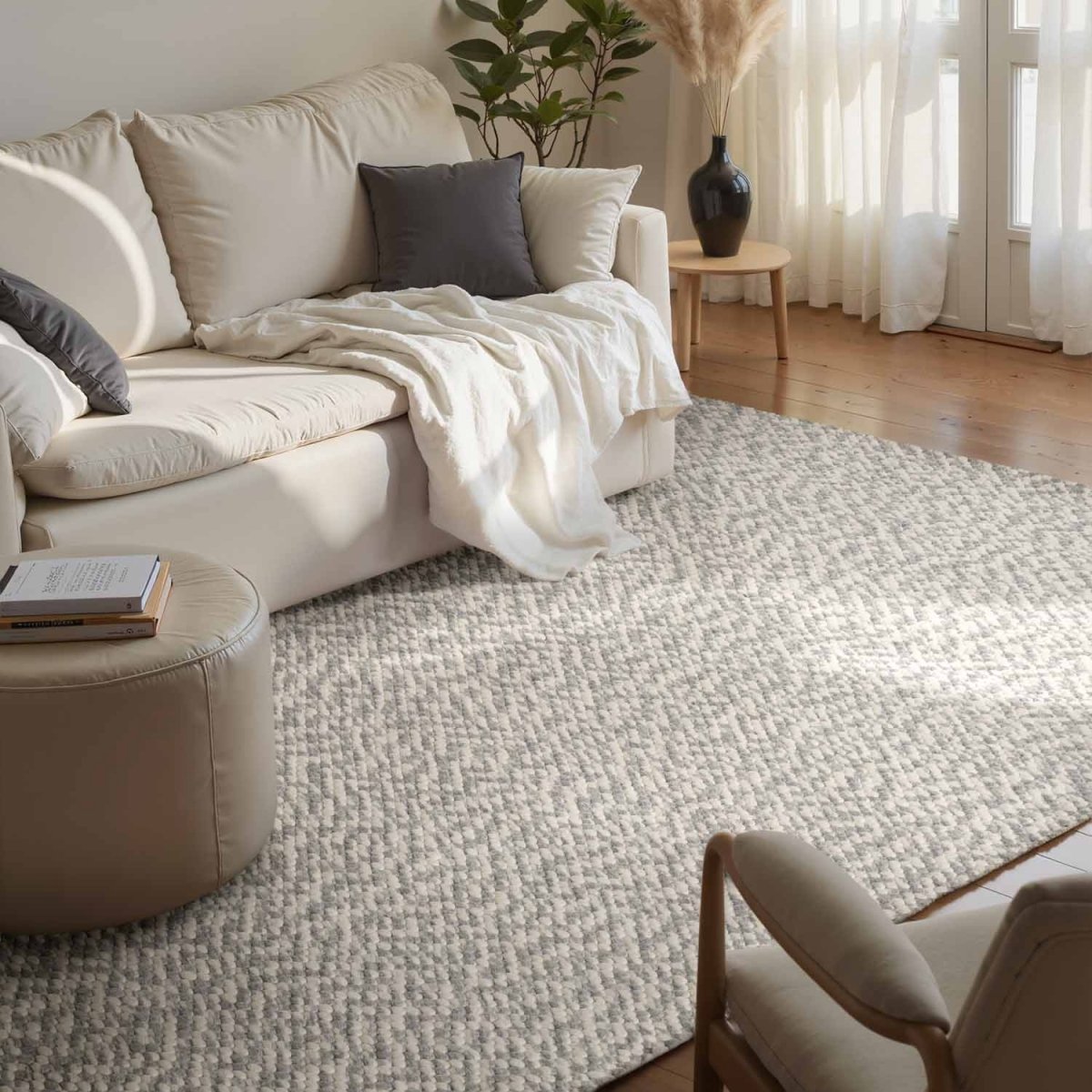 Elle Decoration Lyon wollen vloerkleed Beans Naturel Crème/Grijs - 160 x 230 cm - (M)