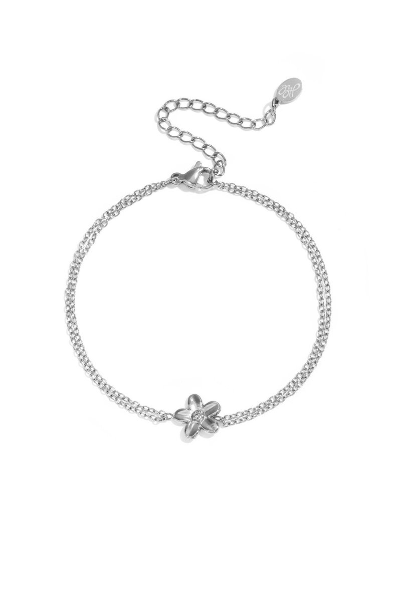 Stylish stainless steel flower charm bracelet - Goudkleur