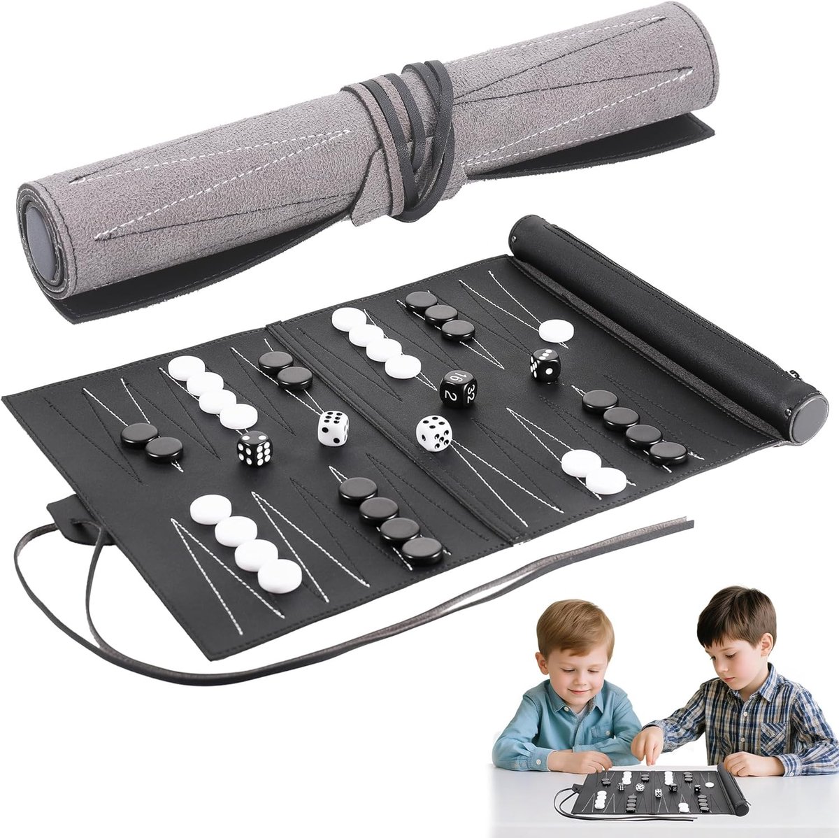 Backgammon Travel, Leren Reisbackgammon om op te rollen, hoogwaardig