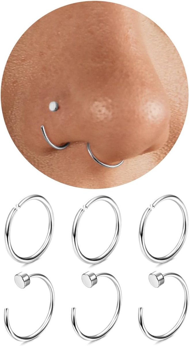 Neuspiercing, neusring, 316L, chirurgisch staal, nep neusring