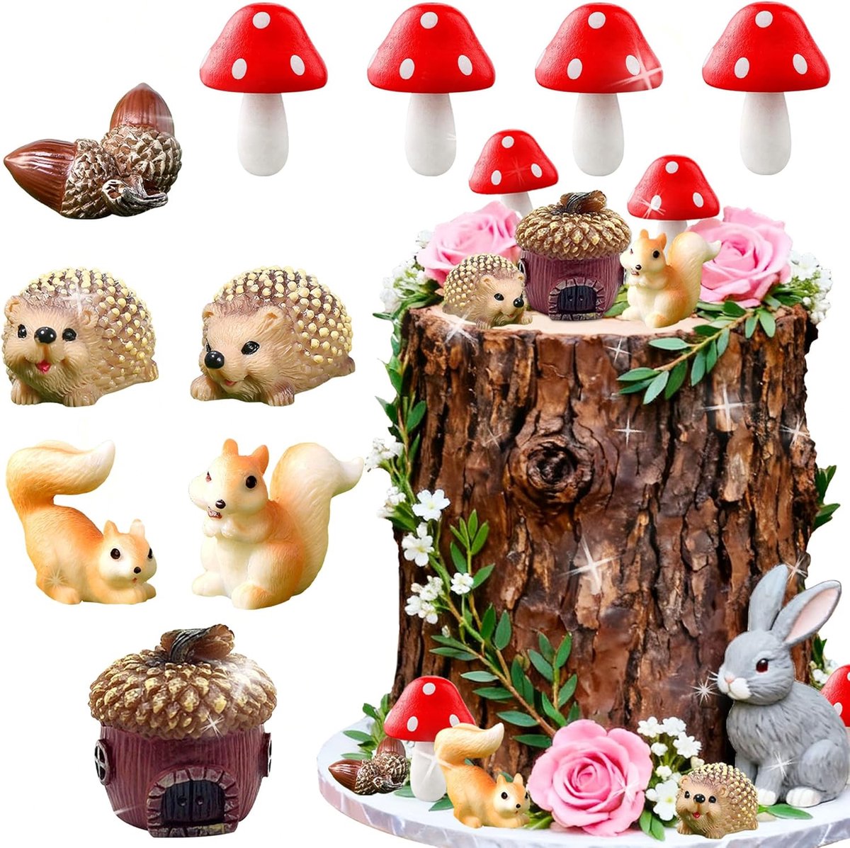 bosdieren taartdecoraties paddenstoel feëntuin decoratie miniatuur