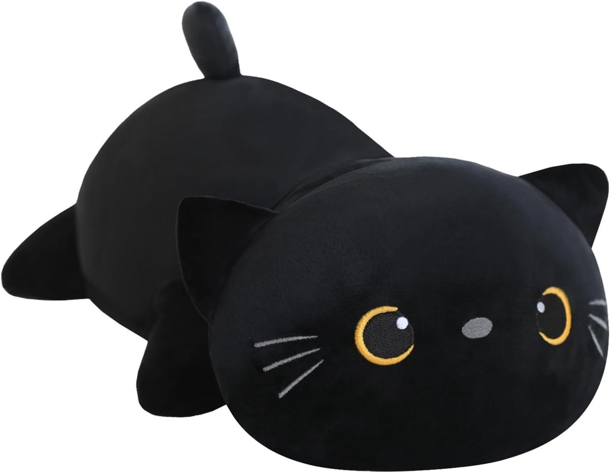 Zware Zwarte Kat Pluche Knuffel, Schattig Pluche Speelgoed, Zacht Kussen Cadeau voor Kinderen en Volwassenen, 25 cm, 0,35 kg, Perfect voor Knuffelen en Decoratie
