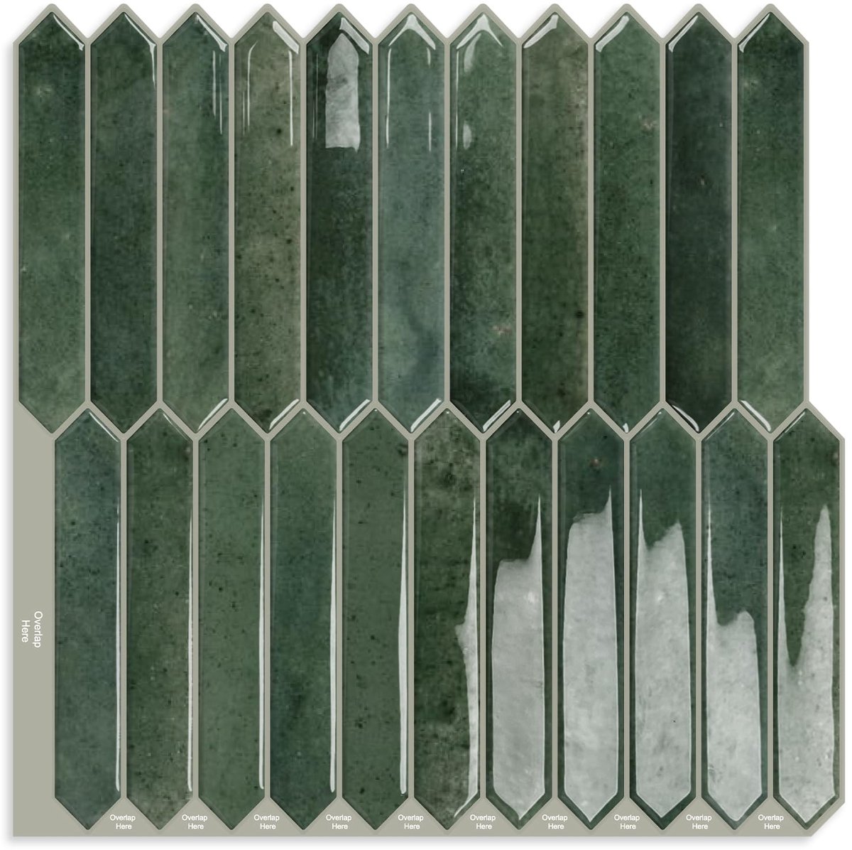 SnelShoppen - Groene lange zeshoekige tegels, zelfklevende wandtegels voor keuken, badkamer en open haard, spatbescherming, 10 vellen 30,5x30,5 cm