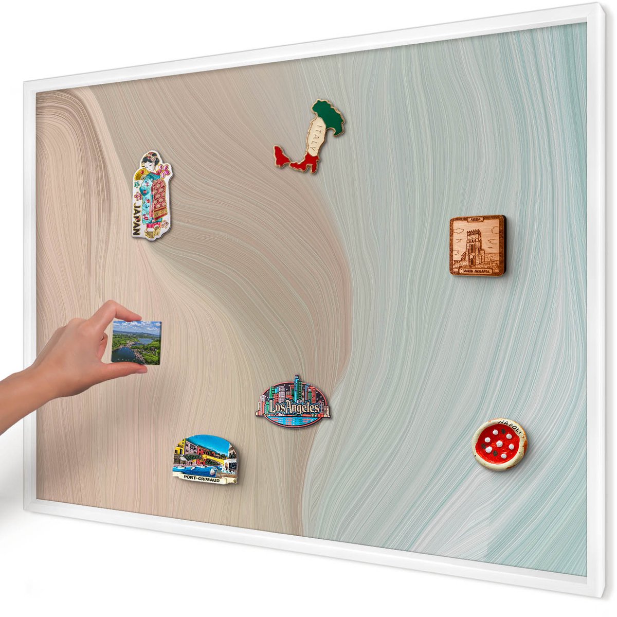 Artprintcave Beige Magneetbord mit Witte Lijst - 100x70 cm - Pastelkleurige Werveling Magnetische Organizer - Abstract Bord Voor Magneten - Abstractie