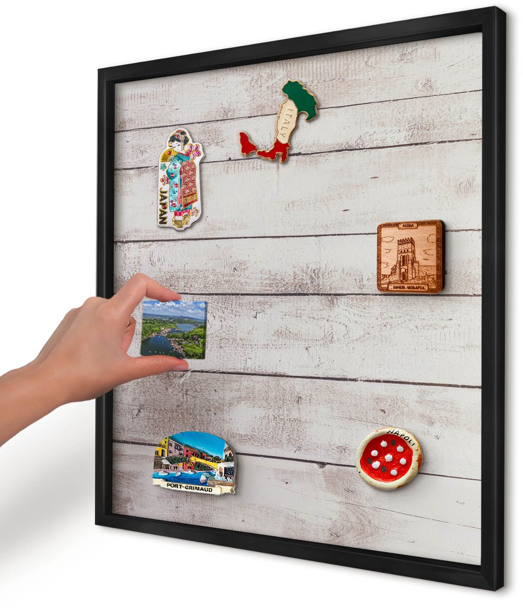 Artprintcave Beige Magneetbord mit Zwart Frame - 50x50 cm - Licht Hout Memobord Keuken - Rustiek Magneetbord Voor Keuken - Texturen