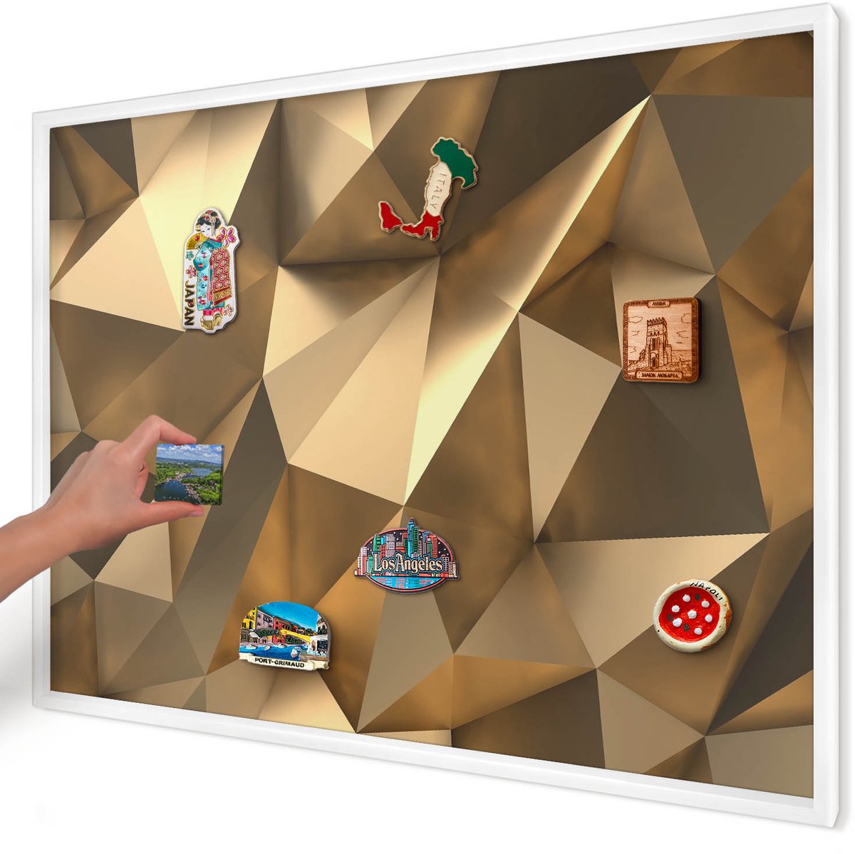 Artprintcave Bruin Magneetbord mit Witte Lijst - 100x70 cm - Warme Geometrie Magneetbord Voor Foto's - Geometrische Magneet Bord mit Frame - Geometrische