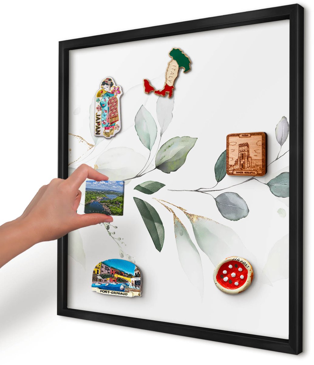Artprintcave Groente Magneetbord mit Zwart Frame - 50x50 cm - Botanische Elegantie Magnetisch Bord - Waterverf Magnetisch Bord Voor Magneten - Bloemen En Planten