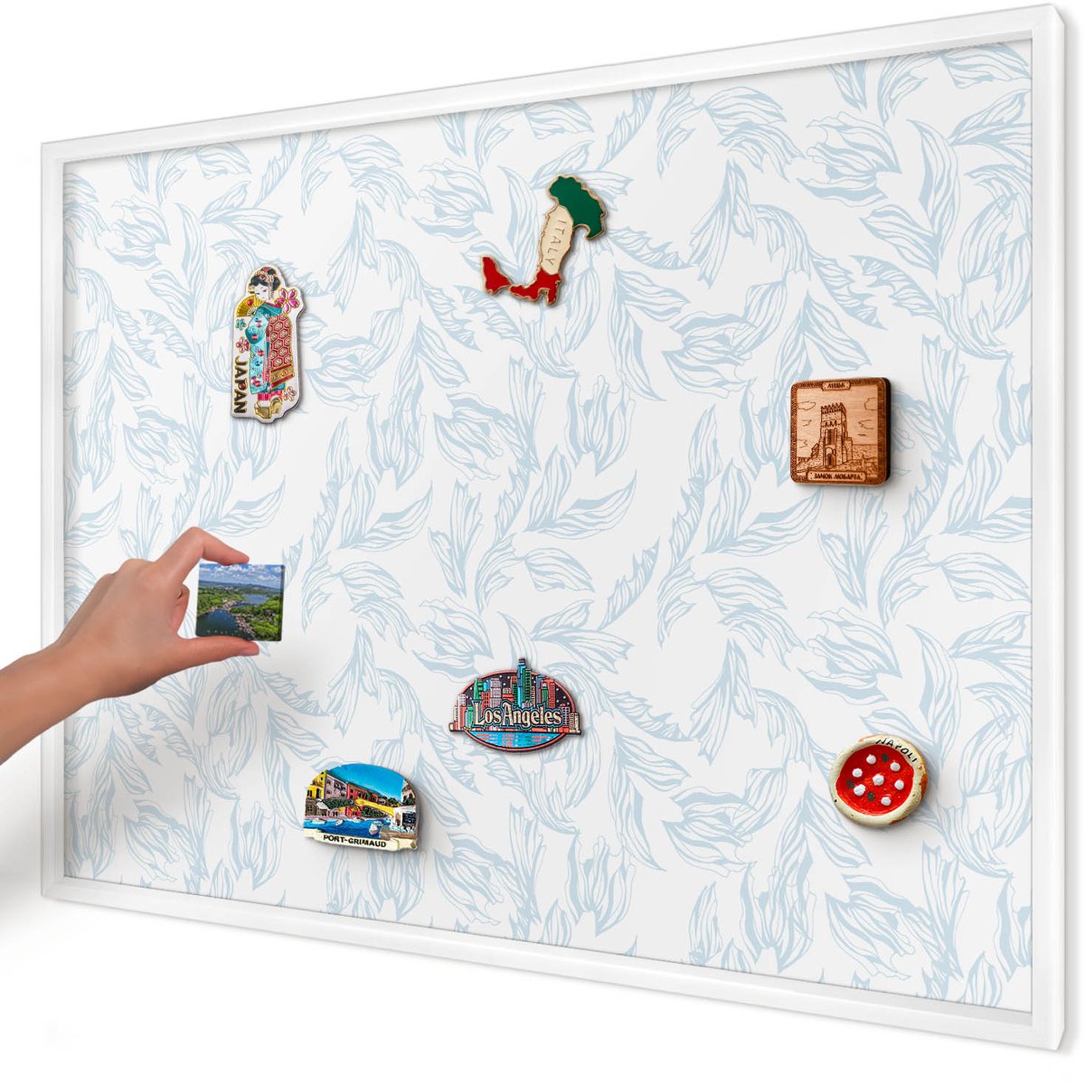 Artprintcave Wit Magneetbord mit Witte Lijst - 100x70 cm - Licht Thema Magneet Bord mit Frame - Minimalist Magnetisch Bord - Bloemen En Planten