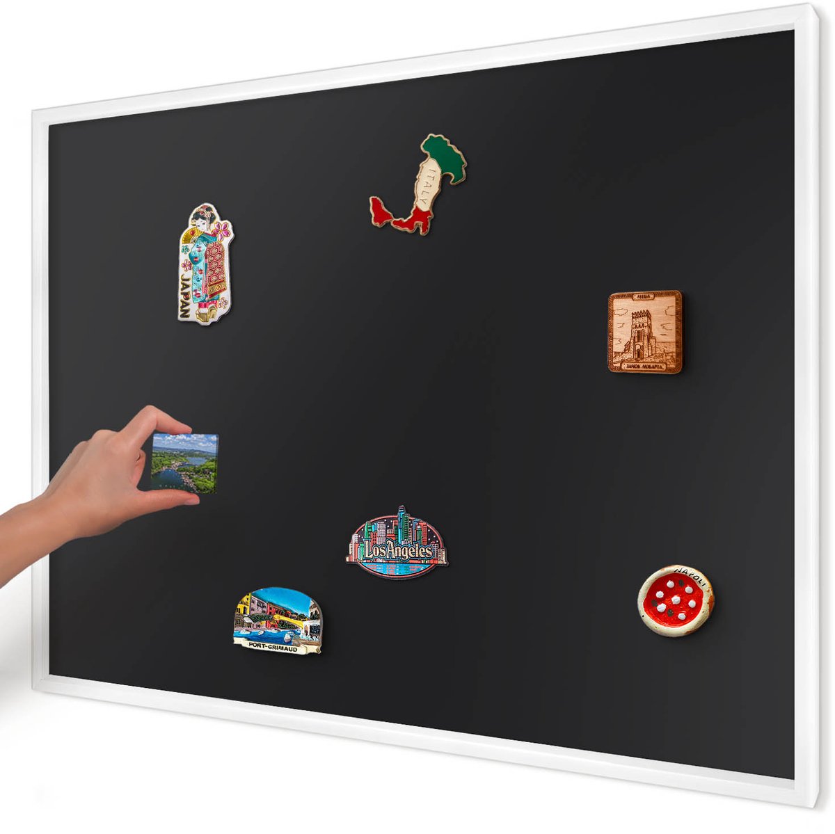 Artprintcave Zwart Magneetbord mit Witte Lijst - 100x70 cm - Zwart Notitiebord - Minimalist Magneetbord Voor Keuken - Achtergronden En Patronen