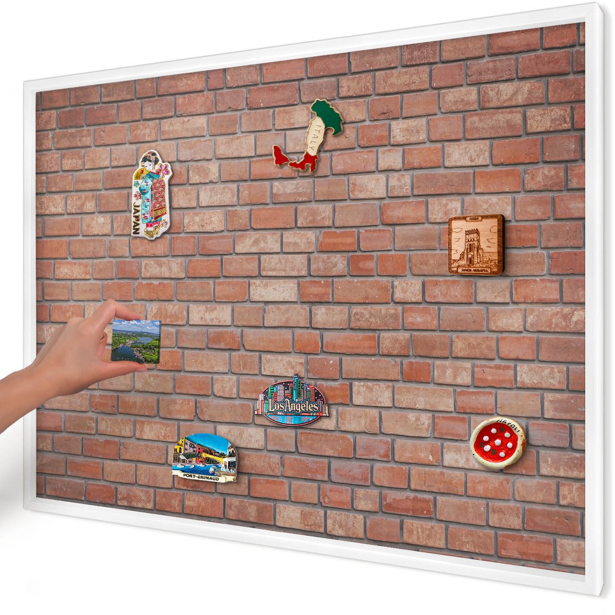 Artprintcave Bruin Magneetbord mit Witte Lijst - 100x70 cm - Bakstenen Muur Wandbord Magnetisch - Industrieel/Loft Bord Voor Magneten - Texturen