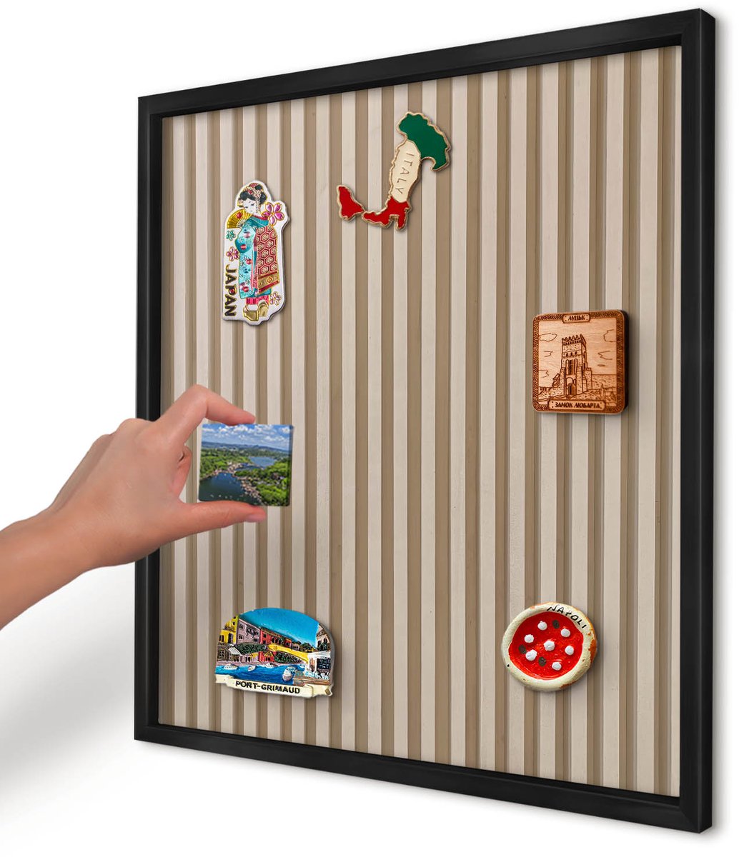 Artprintcave Beige Magneetbord mit Zwart Frame - 50x50 cm - Houten Latten Memobord Keuken - Minimalist Wandbord Magnetisch - Texturen