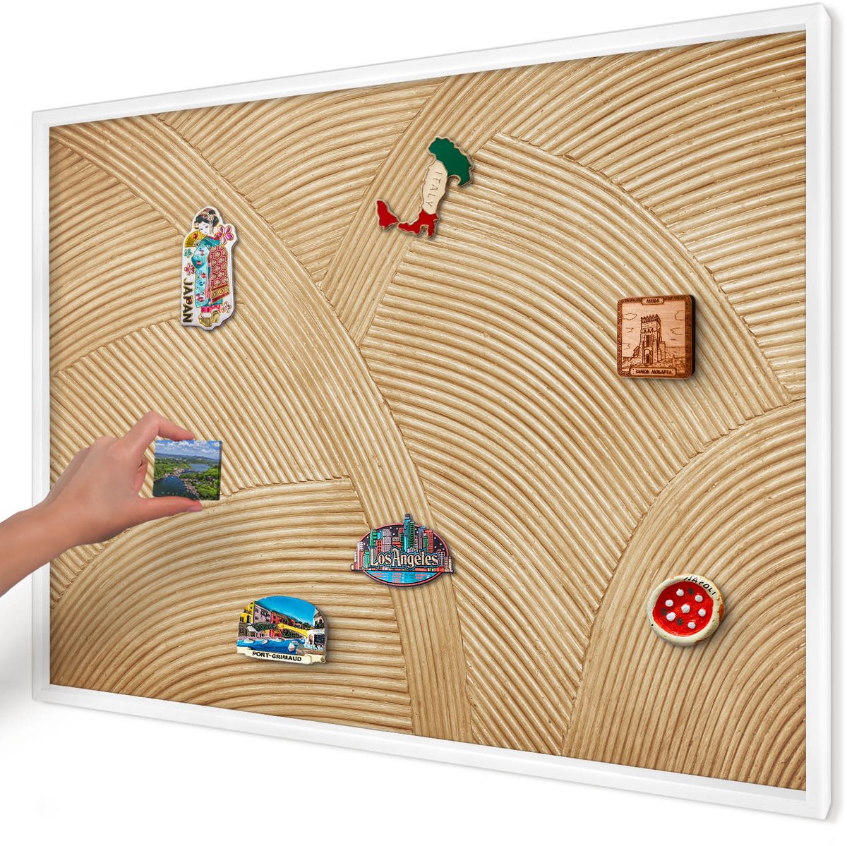 Artprintcave Beige Magneetbord mit Witte Lijst - 100x70 cm - Structurele Lijnen Memobord Keuken - Minimalist Magneetbord Voor Keuken - Texturen