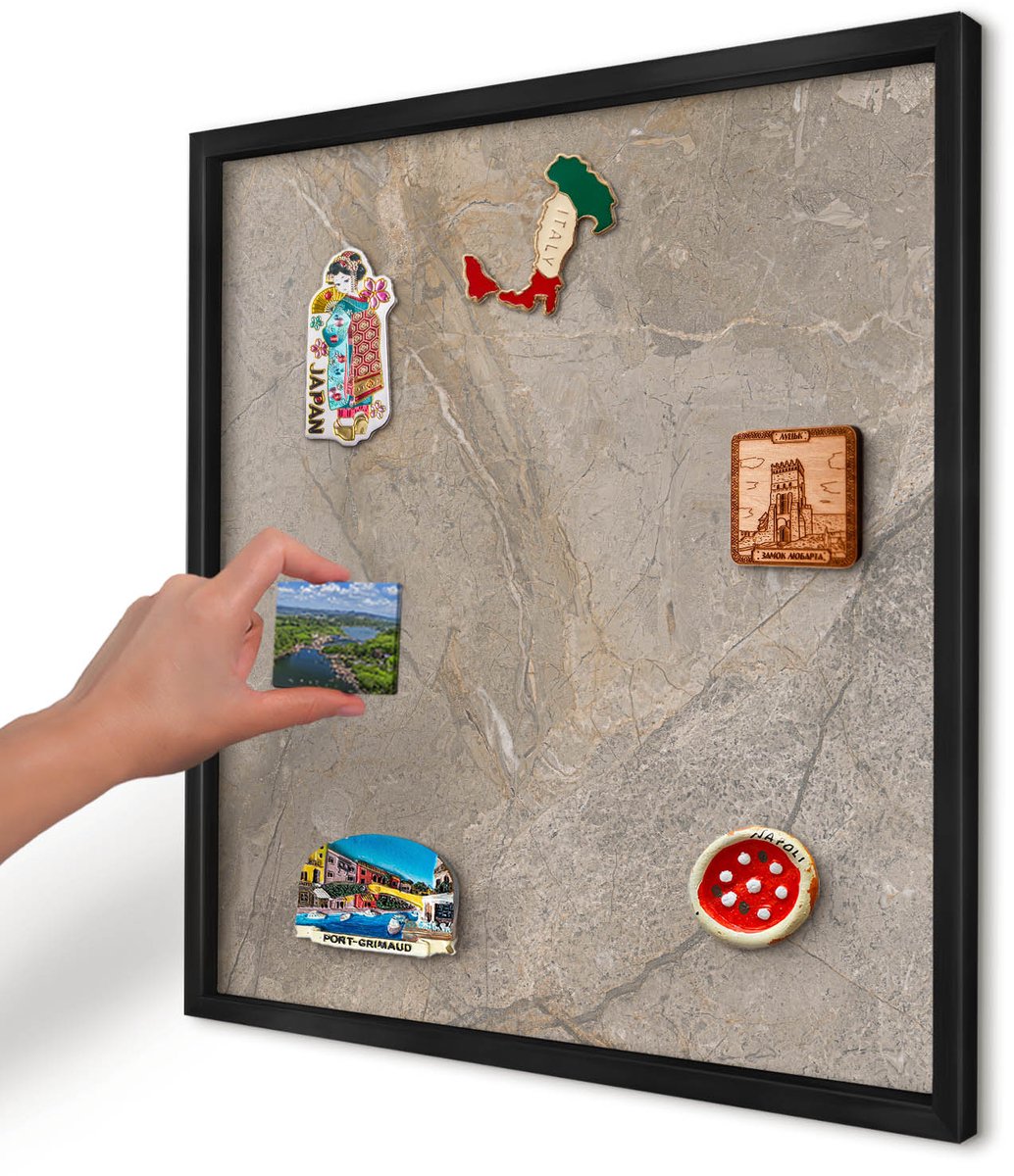 Artprintcave Grijs Magneetbord mit Zwart Frame - 50x50 cm - Beige Steen Magneetbord Voor Foto's - Modern Memobord Keuken - Texturen