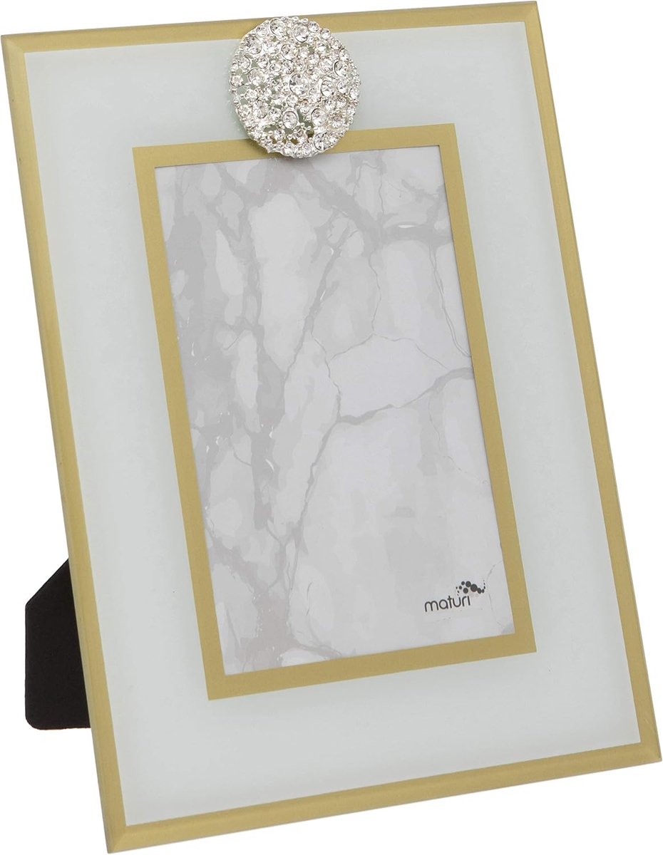 SnelShoppen - Fotolijst 5x7 inch / 13x18 cm met Rhinestones, Bruin, Glazen Fotolijst met Gouden Rand, Decoratie voor Woonkamer, Slaapkamer, Feest, Cad