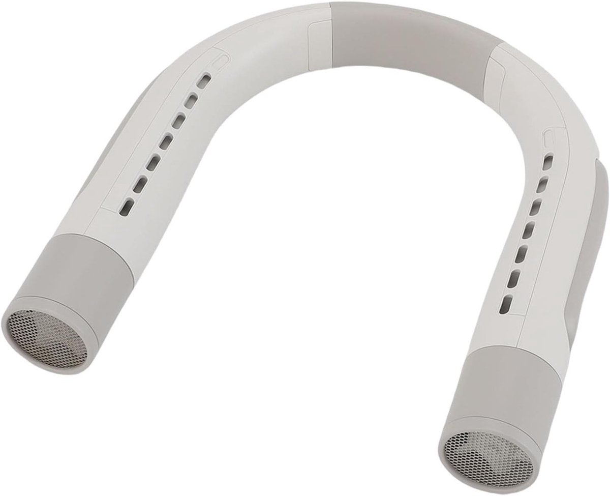 Draagbare Nekventilator - Persoonlijke Ventilator - Koel Blijven - Dubbele Luchtuitlaat - 23D x 21B x 5H cm - Grijs Wit