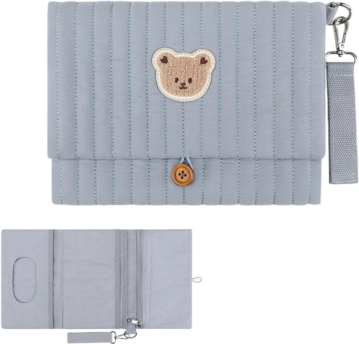 Luieretui Opvouwbare Organizer - Luier Tas Luiertas - Baby Benodigdheden Meenemen - Met Kinderwagenband - 24x19 cm - Blauw