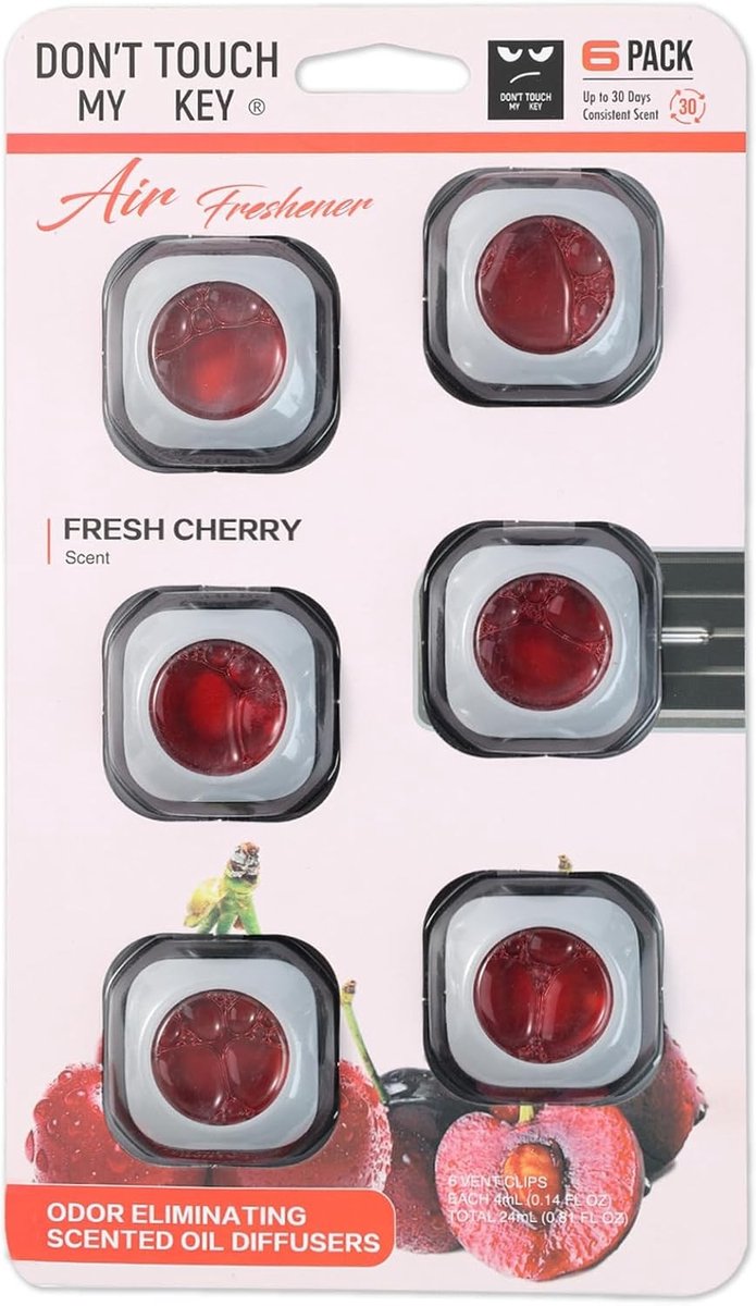 SnelShoppen - Car Air Freshener 6x4ml - Frisse Kersenlucht - Natuurlijke Geurverfrisser - Luchtzuiveraar Auto - Verwijdert Ongewenste Geuren - Perfect
