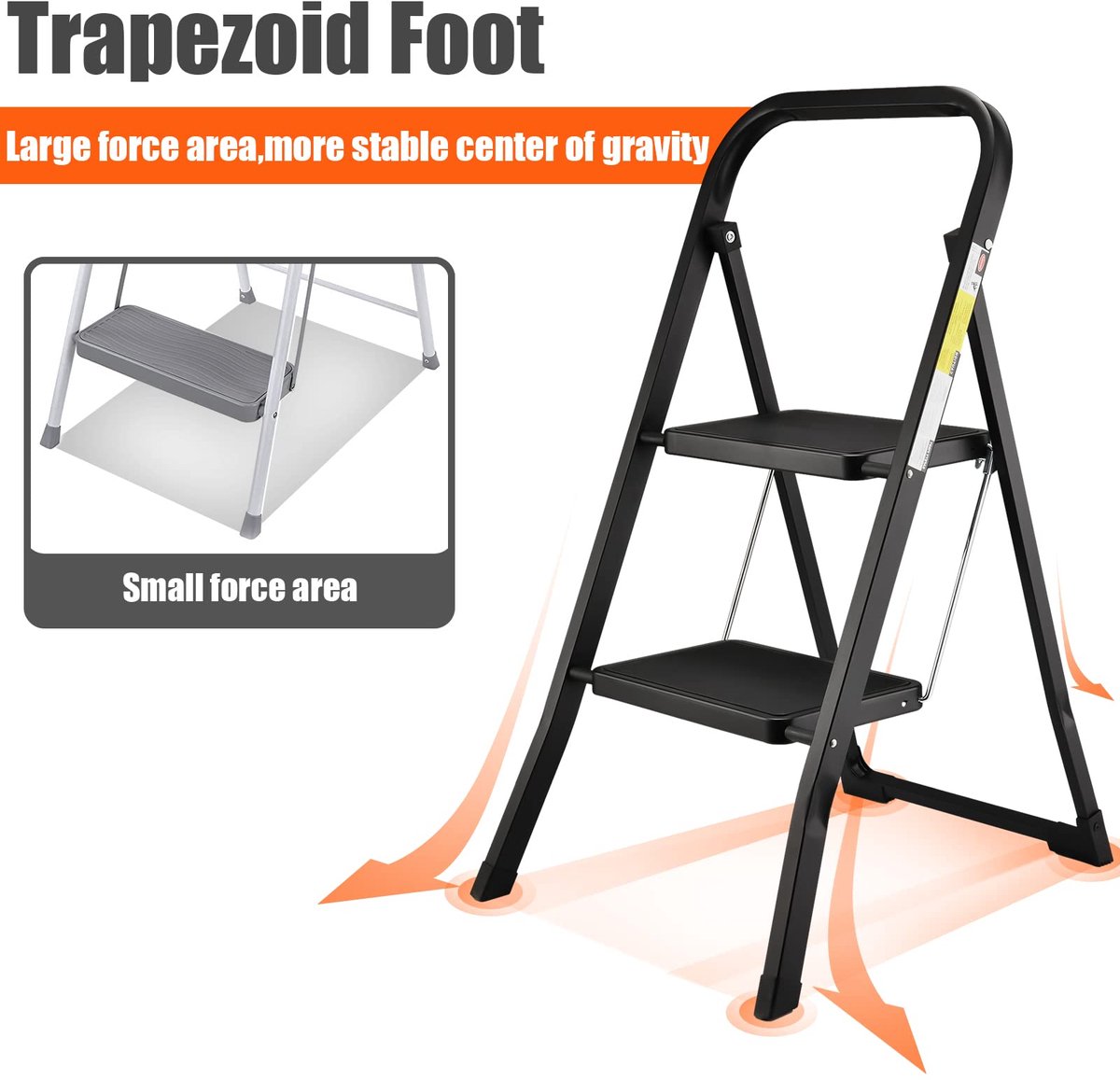 SnelShoppen - Opvouwbare Trap met 2 Treden - Huishoudtrap van Gelegeerd Staal, Antislip Treden, Ingeklapt Slechts 4,5 cm Dun, Draagvermogen 150 kg, Ge