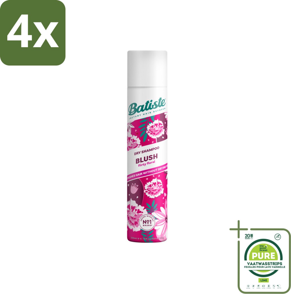 Batiste - Blush - Droogshampoo - Bloemige Geur - Frist Op en Geeft Textuur - 200ml - Voordeelverpakking - 4 stuks - Droogshampoo - Haarverfrissend