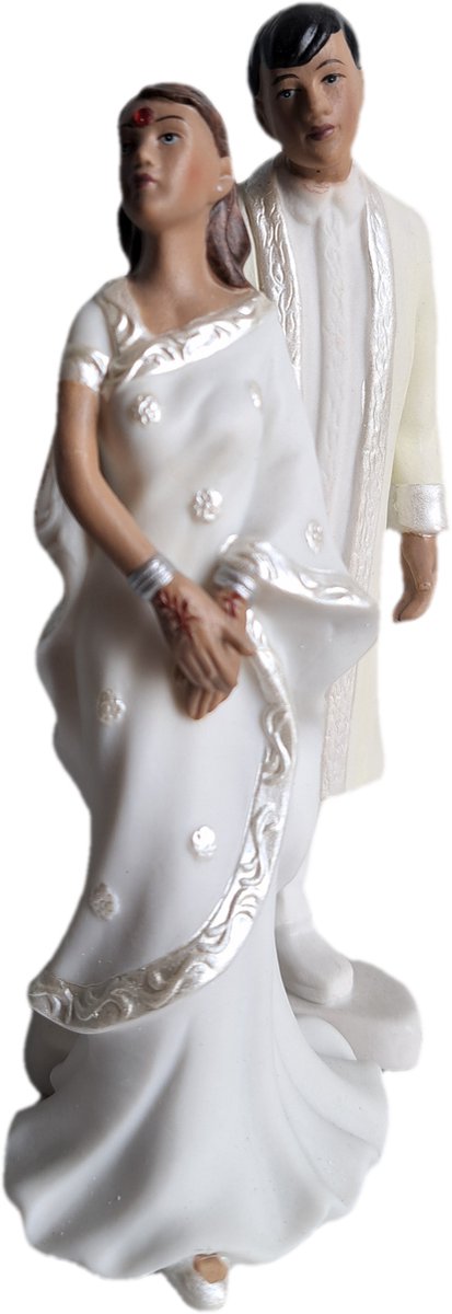 Bruidstaart decoratie beeldjes voor bruiloft taart met bruidspaar in sari en shirwani topping taart