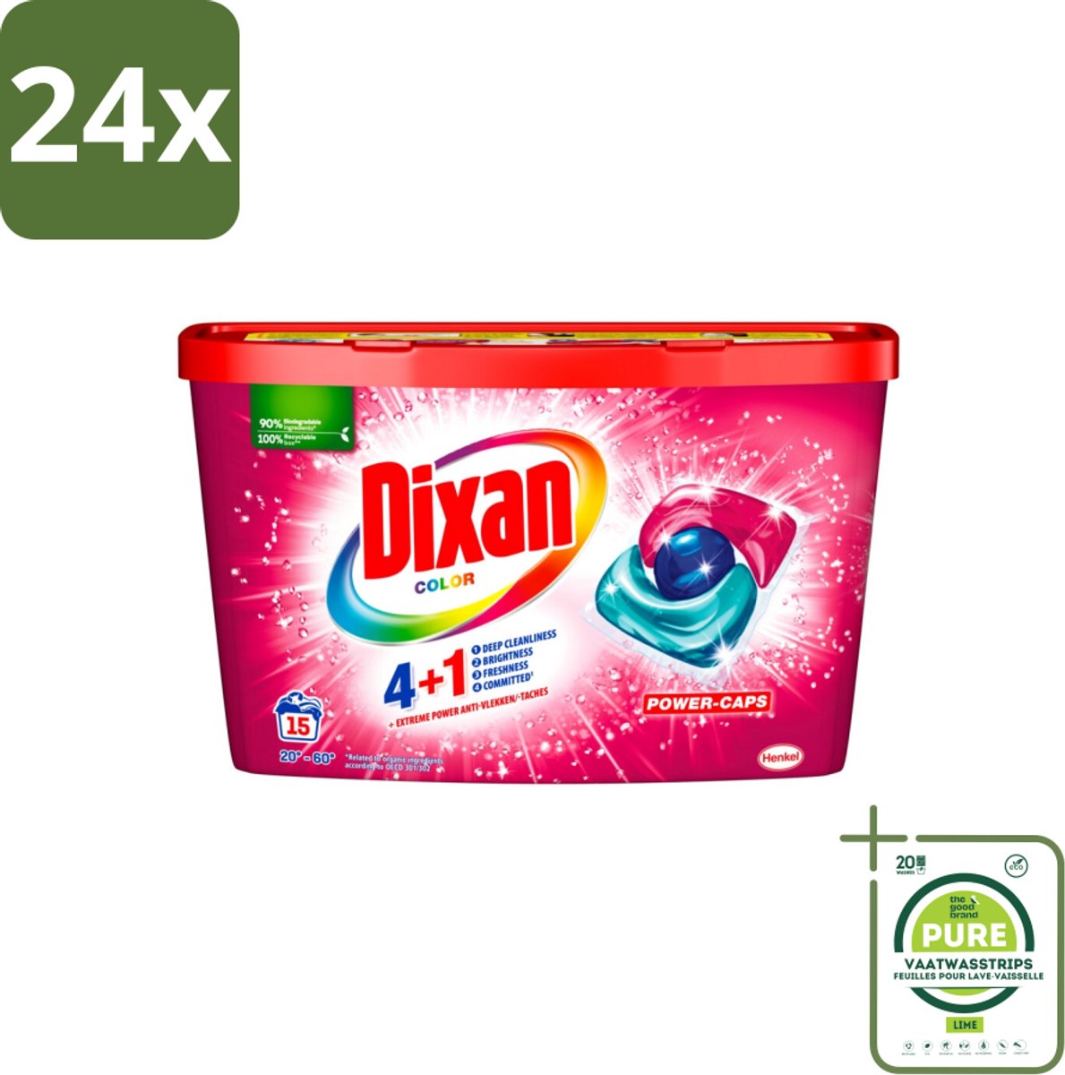 Dixan - Wasmiddelcapsules - Voor gekleurde was - 15 wasbeurten - Voordeelverpakking - 24 stuks - Wasmiddel capsules - Gekleurde was