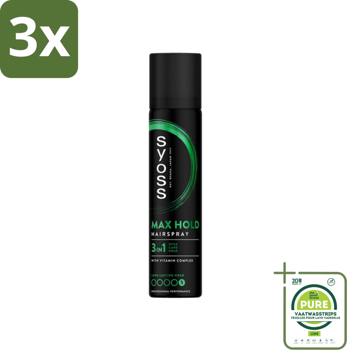 3 x Syoss - Max Hold - Haarspray - Compacte Fixatie - 75 ml - Grootverpakking - Haarspray - Fixatie - Styling - Syoss - Max Hold