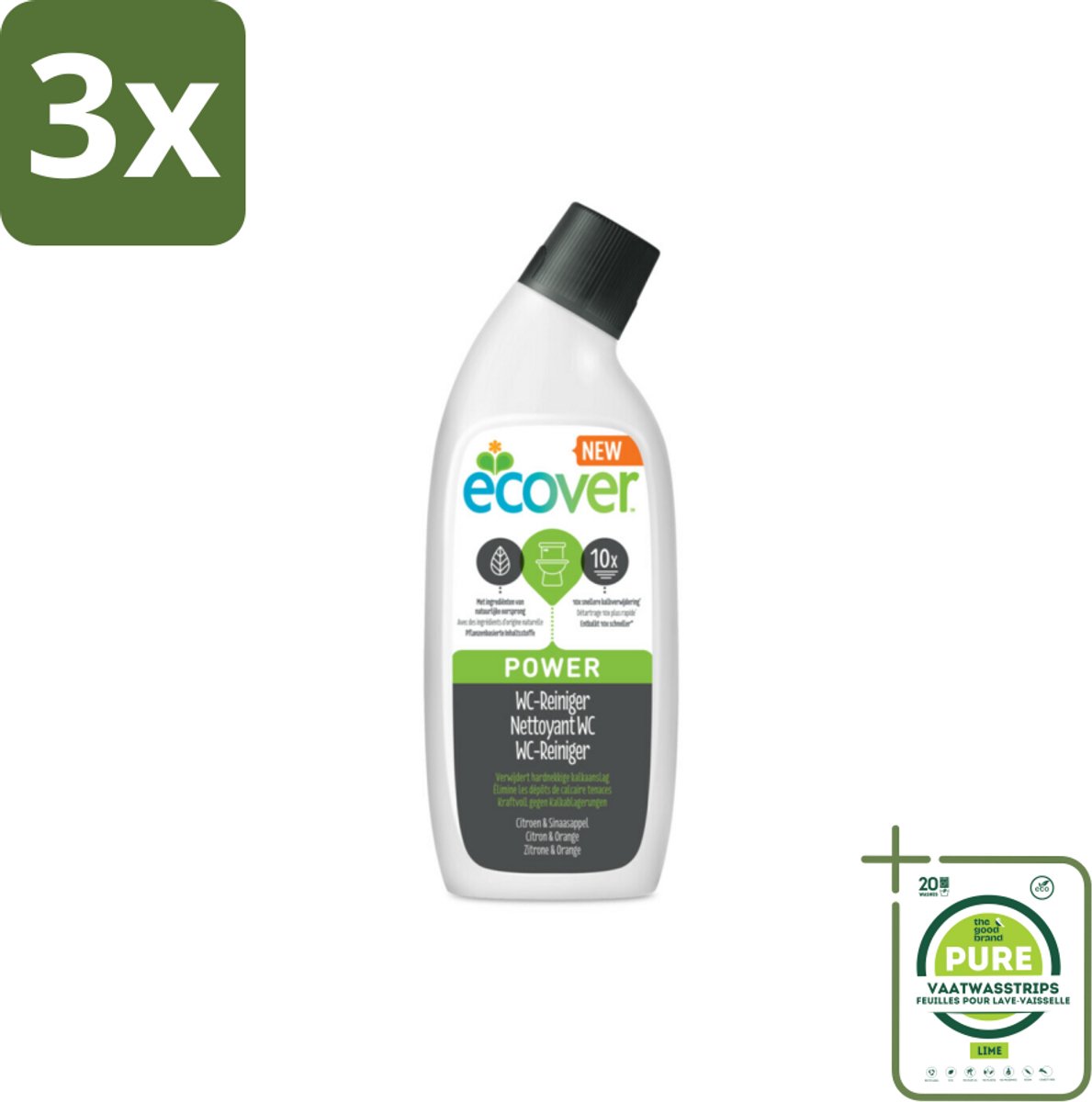 3 x Ecover - Toiletreiniger Power - 750 ml - Grootverpakking - Toilet Schoonmaak - Kalkaanslag Verwijderen - Biologische Reiniger - Milieuvriendelijk - Ecover Toilet Schoonmaak