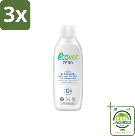 3 x Ecover - Vloeibaar wasmiddel - Wol & Fijnwas - 1 liter - Grootverpakking - Wasmiddel Wol - Wasmiddel Zijde - Fijnwasmiddel - Wasmiddel Delicate Stoffen - Ecologisch Wasmiddel