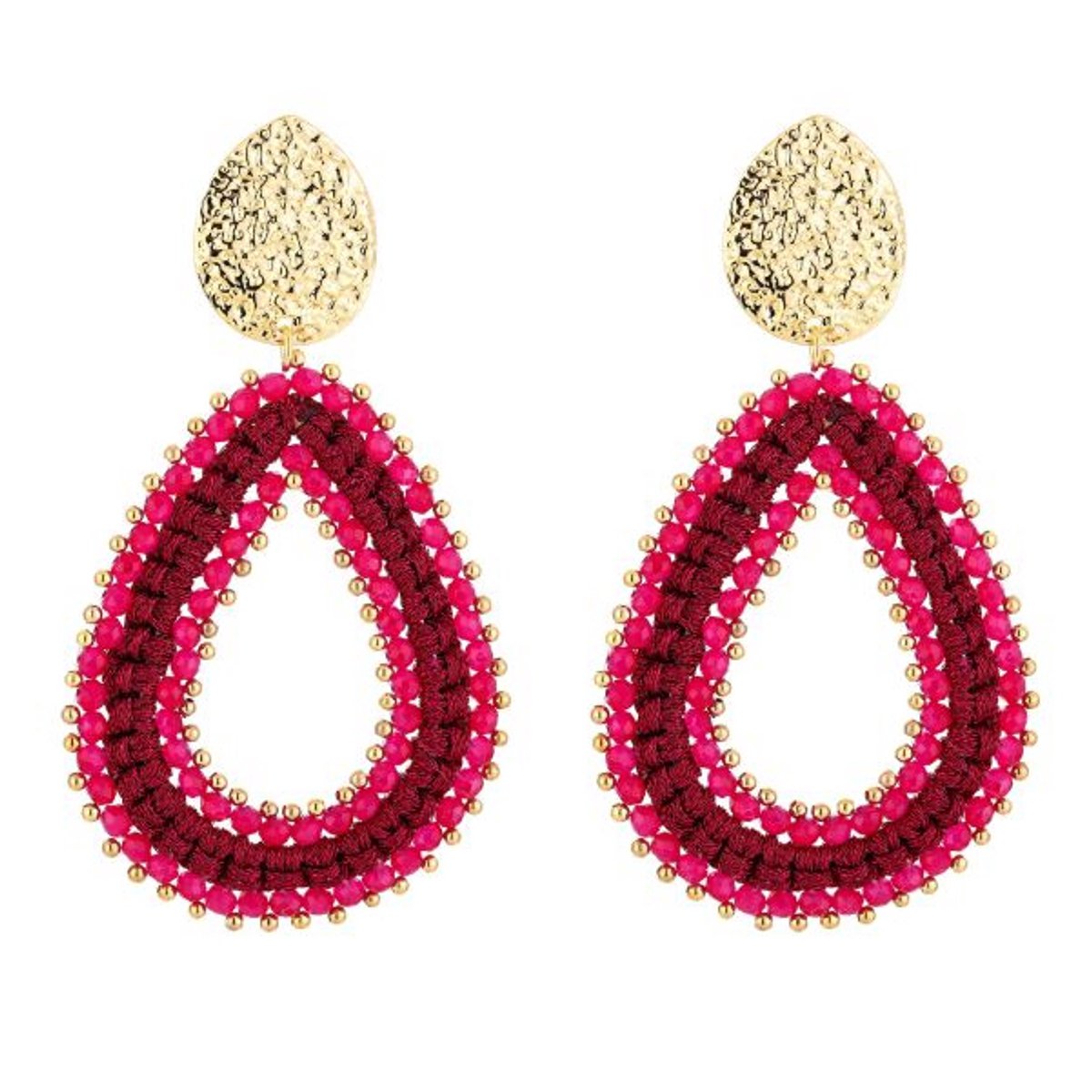Michelle Bijou Oorbellen Handmade Kralen Druppel goud fuchsia