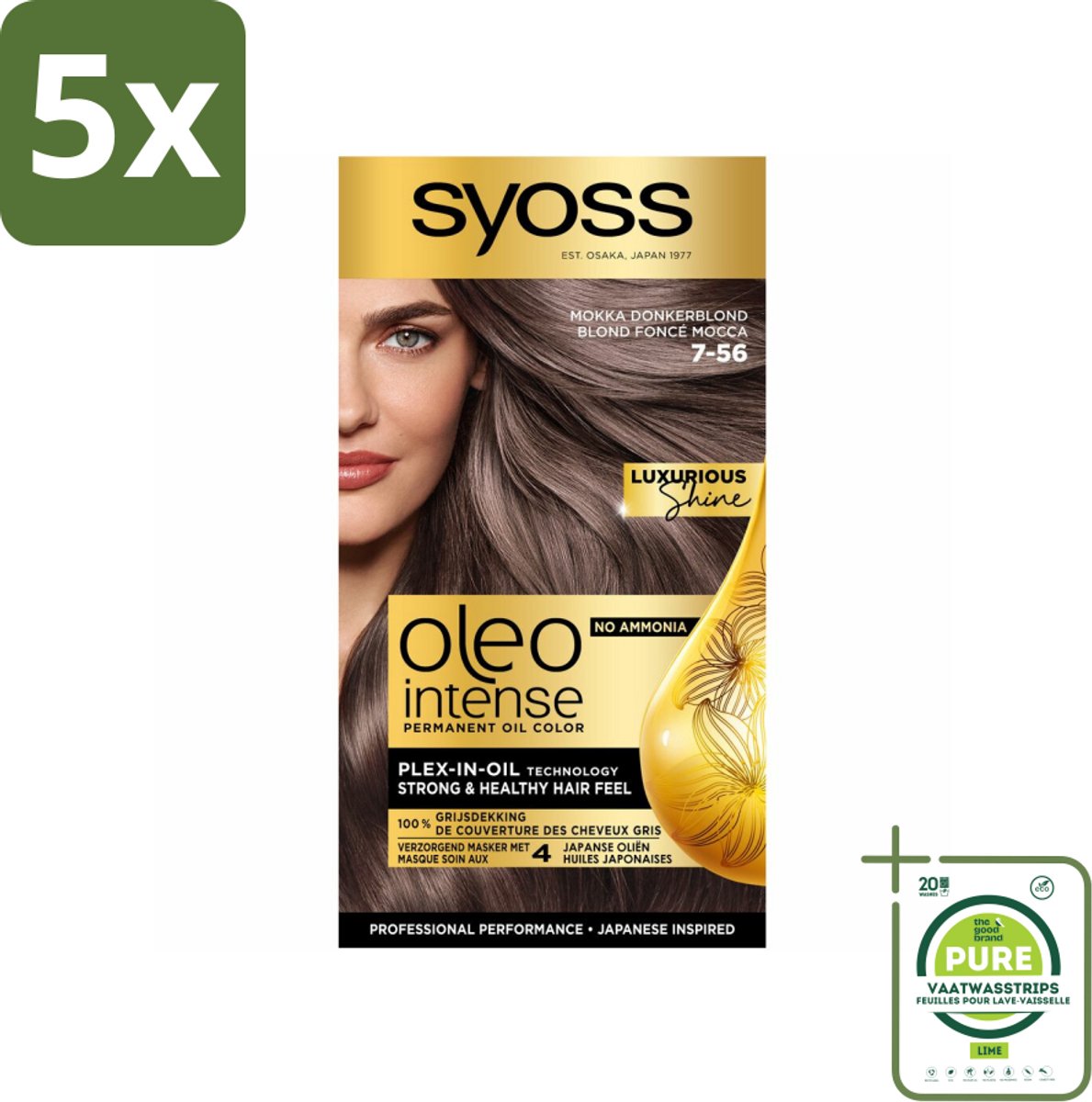 5 x SYOSS - Oleo Intense 7-56 Mokka Donkerblond - Haarverf - Zonder Ammoniak - Grijsdekking - Langdurige Kleur - Grootverpakking - Permanente Haarkleuring - Haarkleur - Haarkleur 7-56 - Olie-formule - Ammoniakvrij