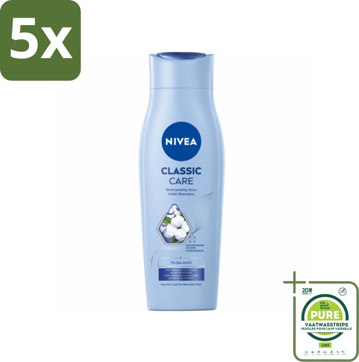 5 x NIVEA - Shampoo - Klassieke Verzorging - Gezonde Zorg - Glanzend Haar - 250 ml - Grootverpakking - NIVEA Shampoo - Shampoo Voor Het Hele Gezin - Milde Shampoo - Verzorgend Shampoo - Nutri-Essences