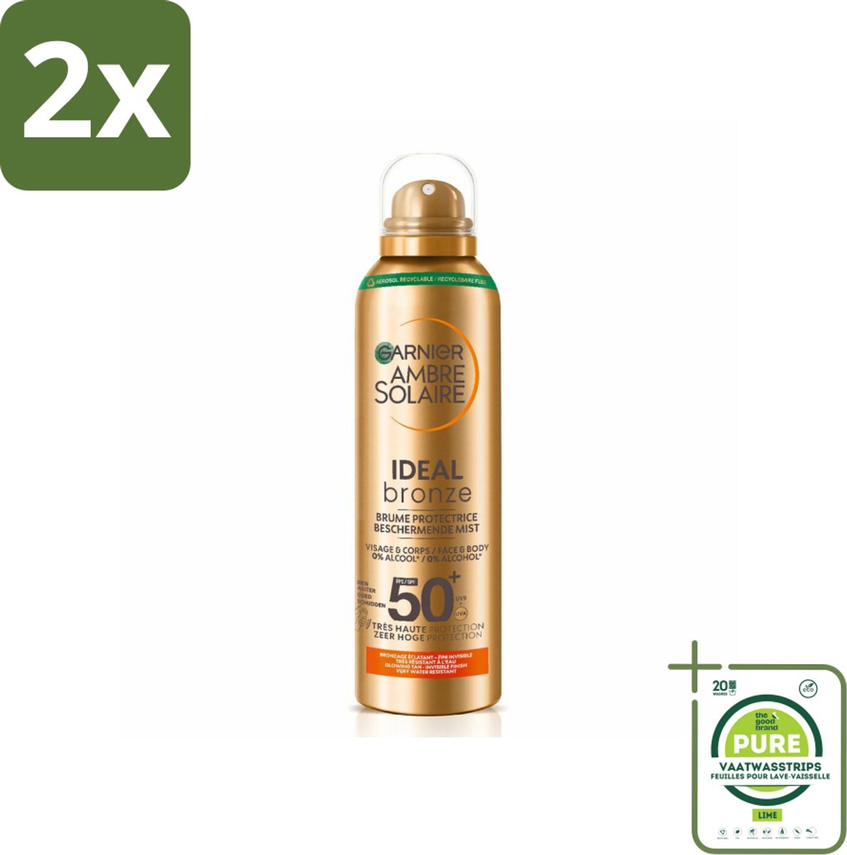 Garnier - Ambre Solaire - Beschermende Mist - Ideal Bronze - SPF 50+ - 150 ml - Voordeelverpakking - 2 stuks - Zonbescherming - Zonnemelk