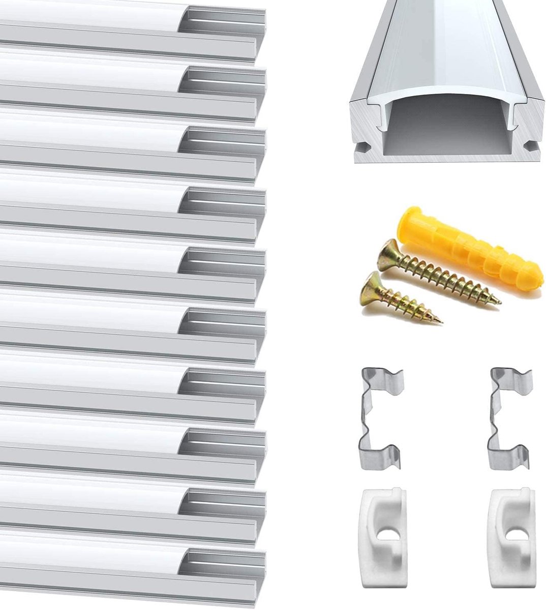 10 Pack 0,5 M / 1.64ft LED Aluminium Profiel Aluminium Extrusie Melkachtig Deksel Eindkappen Metalen Bevestigingsclips (U-vorm)