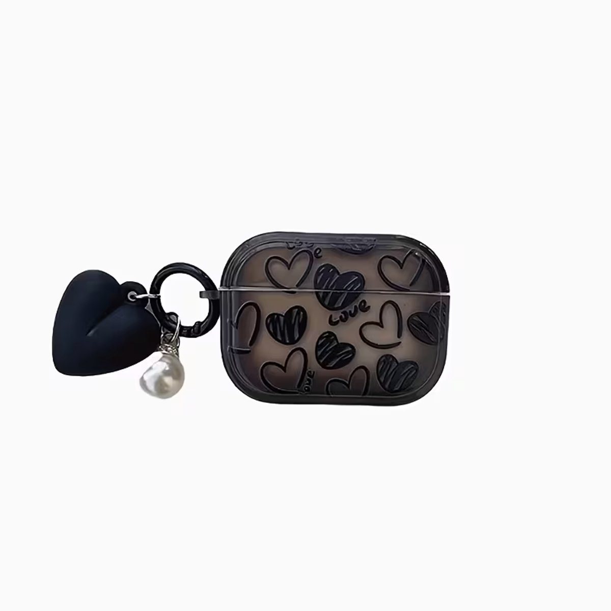 Enluxe Case geschikt voor Airpods 4 - Zwarte Hartjes - Hardcase met Hart- en Parelhanger, Schokbestendig Hoesje