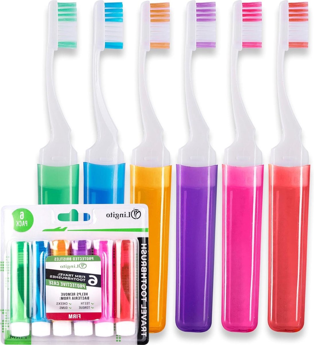 Reistandenborstels Set - Mini Tandenborstel Tandenborsteletui - Mondhygiëne Onderweg - Met Geperforeerde Beschermhoes - 6 Stuks - Gekleurd