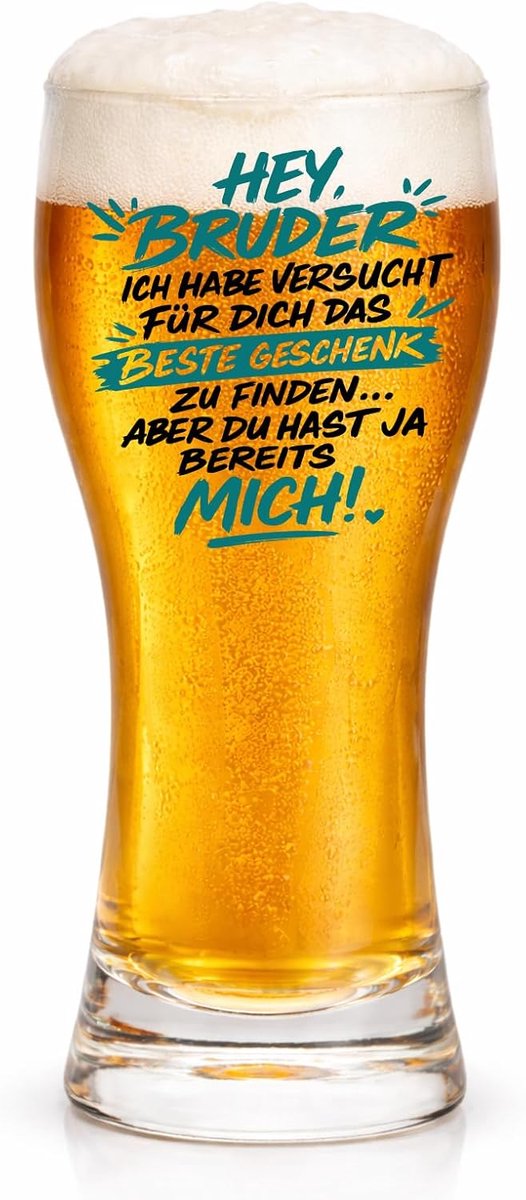 Bierglas broer cadeau, grappig voor broer, mannencadeau voor