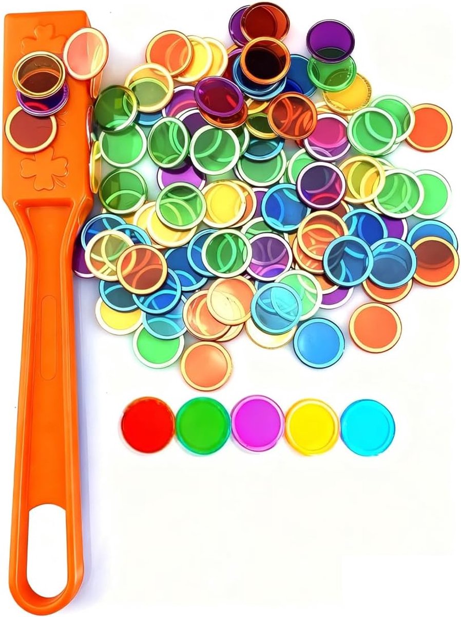 Bingo speelset met 1 magneetstaaf en 100 kleurrijke magneetchips voor