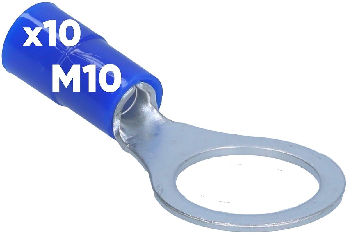 10x Ringkabelschoen 1,5-2,5 mm² - M10 Krimpkabelschoen Blauw | Deels geïsoleerde kabelconnector met PVC-kraag voor hifi en auto, veilige knelverbinder voor kabels en strengen.