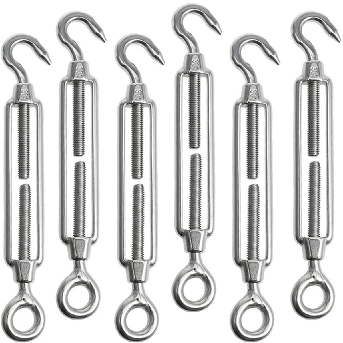 6 stuks spanslotspanners M6 roestvrij stalen spanhaken spanslot met haak en oogje tuin draadspanner kit voor zonnezeil, touw of waslijn te spannen.