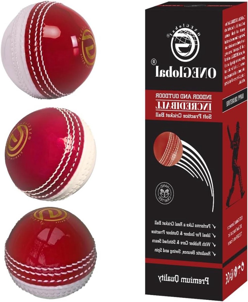 Oefen Cricketbal - Zachte bal - Cricket trainen - Echte naad en kern - 3 stuks - Rood & Wit