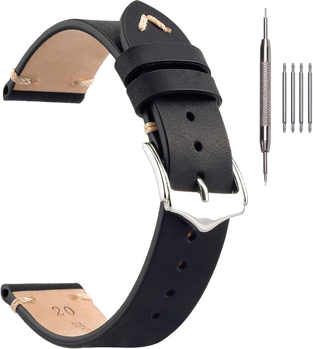 horlogebandje, Elk Crazy Horse/olie wax/Lichi patroon, vintage