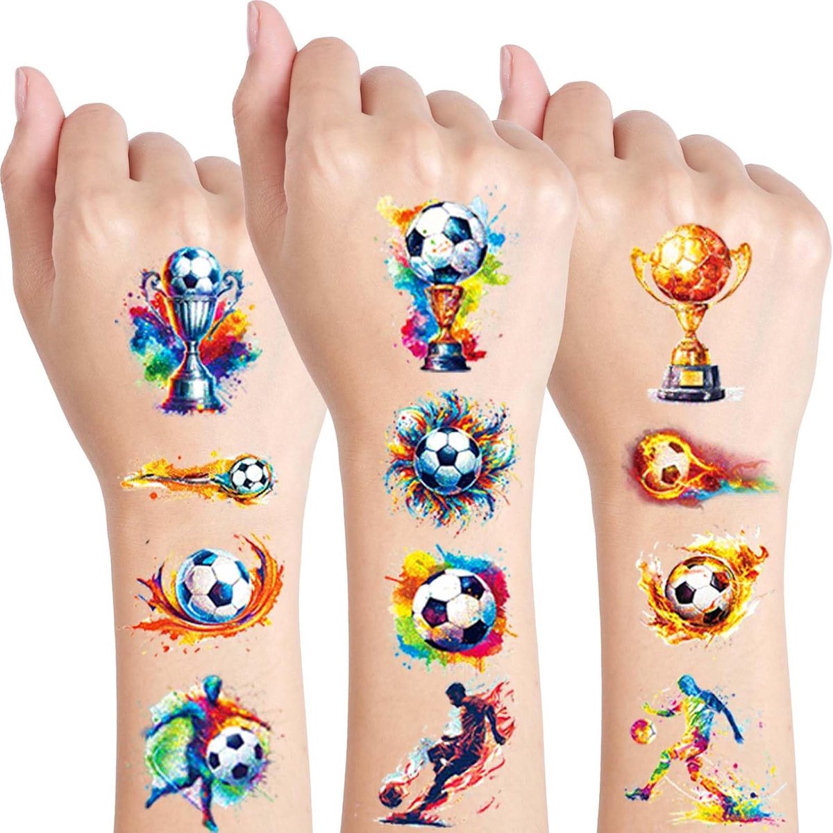 Tijdelijke tatoeages voor kinderen, nep tatoeages en voetbal stickers voor jongens en meisjes, glitter tatoeages voor voetbalfeest, kindervoetbal tatoeage feestartikelen