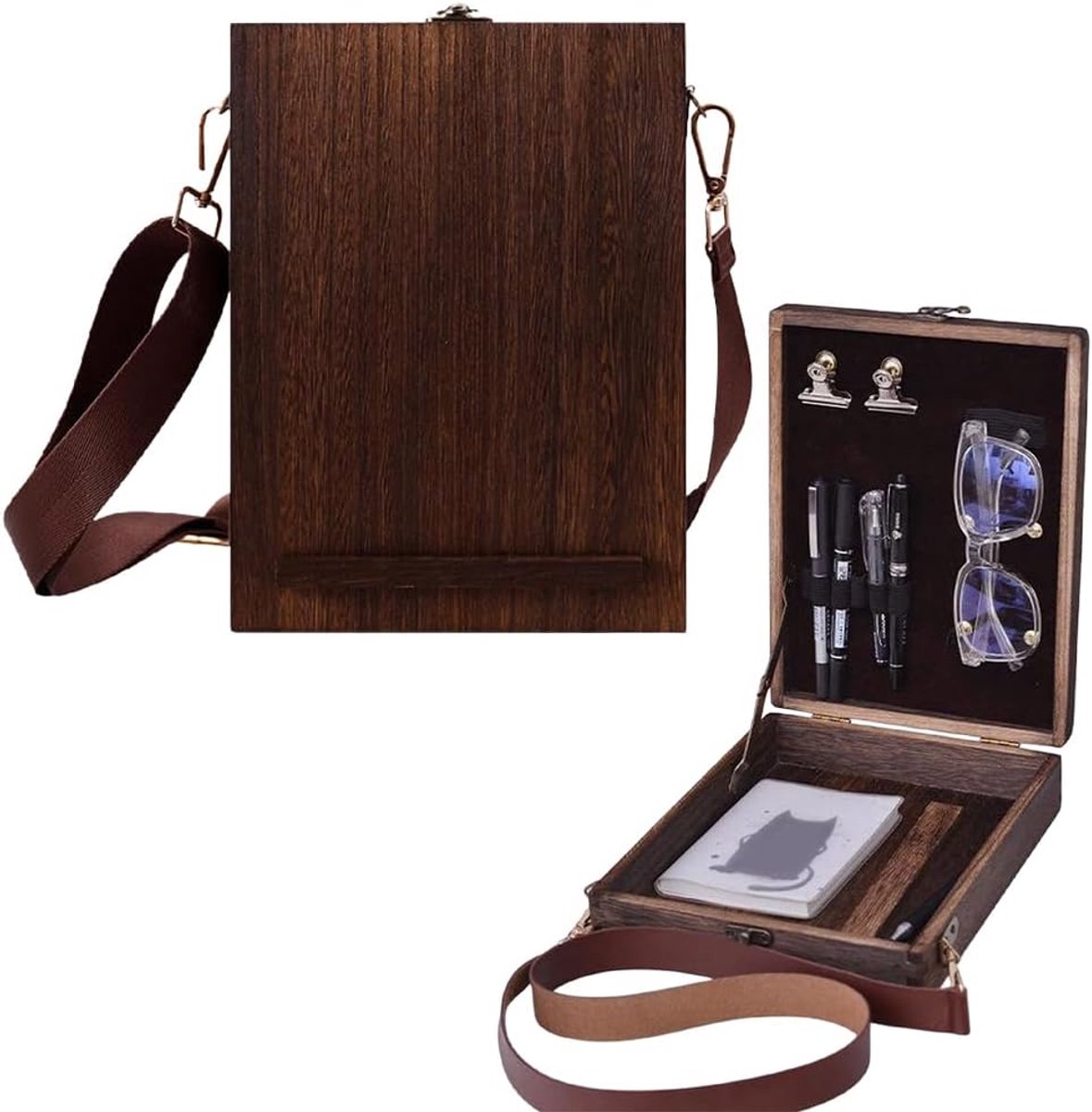 Writers Messenger Houten Doos Draagbare Handgemaakte Schetsdoos Met