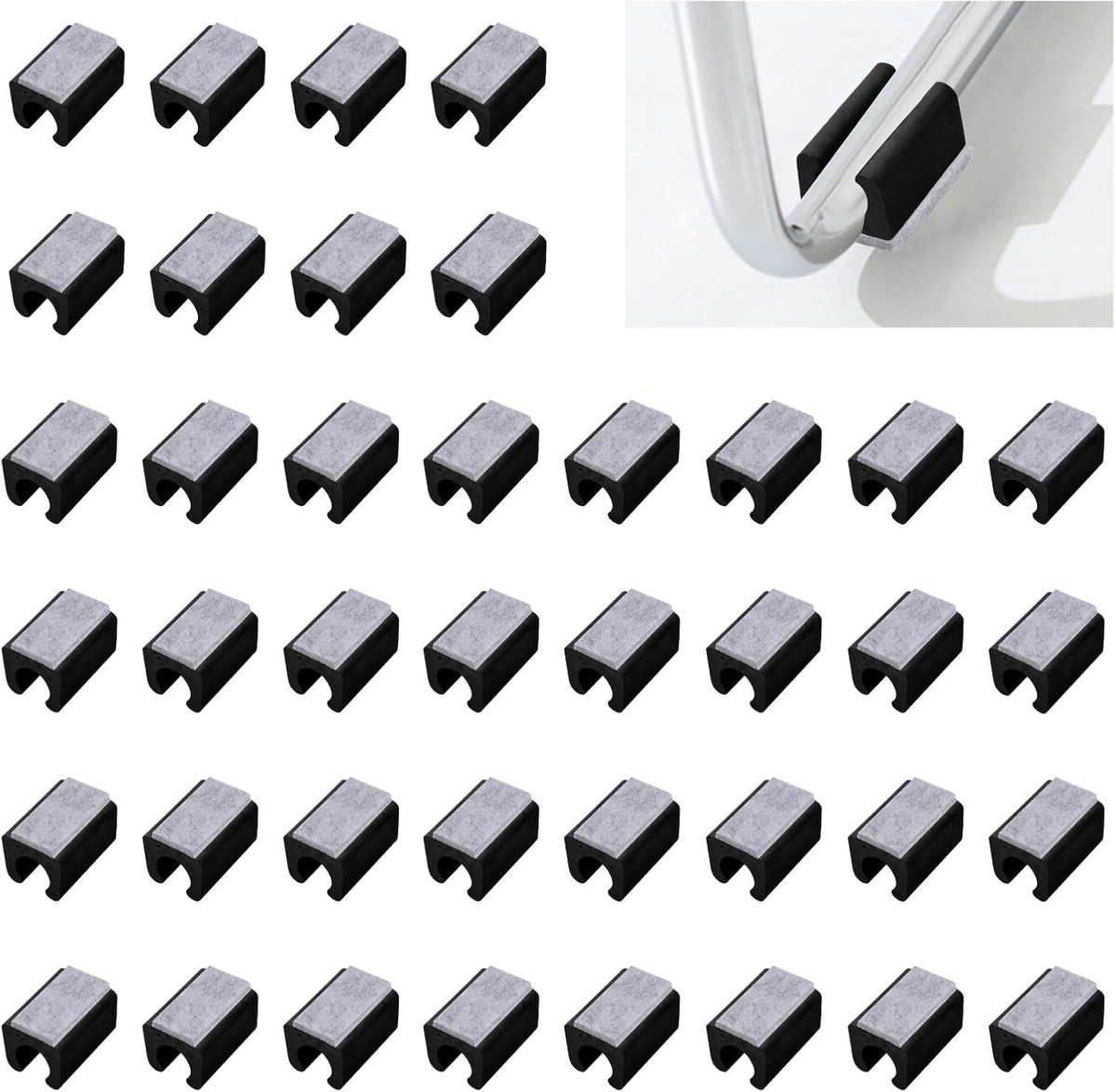 40 stuks 11-12mm kunststof pootbeschermers met vilt U-vormige buis antislip pootdoppen voor ronde sledevormige basis (zwart), UF-HA1485-G-FBA