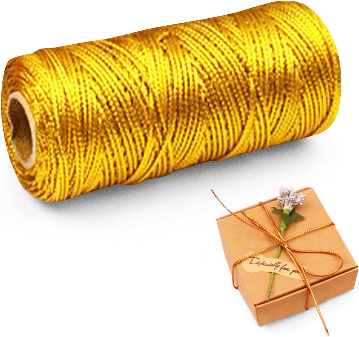 1,5 mm, cadeaulint, goud, 100 m glitter gouden koord om te knutselen, niet elastisch koord, gouddraad om doe-het-zelf knutselkoord voor handwerk, bruiloft, decoratie, geschenkverpakkingen