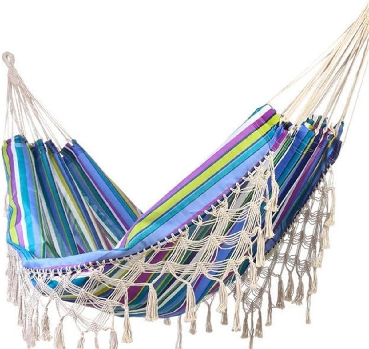 Macramé Hangmat - Tuinschommel Luie Stoel - Buiten Ontspannen - Elegante Franjes - 200 x 150 cm - Beige
